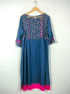 Navy Blue Printed Casual Kurta (Women's)