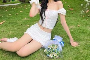 y2k white lace co ord set