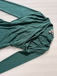 Elegant Green Long Sleeve Midi Dress