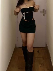 Black Asymmetrical Tube Top with Bow Detail