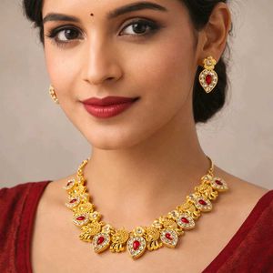 Gold Plated Necklace with Earrings Set