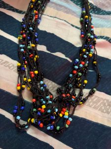 Boho Multicolor Beaded Tassel Necklace