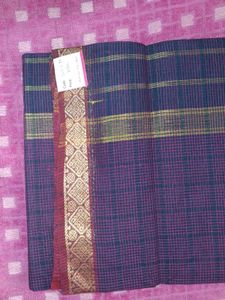 Elegant Purple Checkered Saree with Gold Border