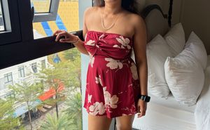 Chic Floral Print Strapless Playsuit