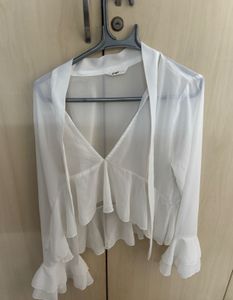 Sheer White transparent Ruffle Sleeve Top