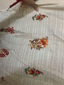 Embroidered Cotton Kurta with layered lehenga