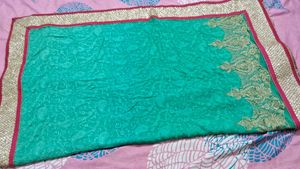Stunning Teal Embroidered Sari Border