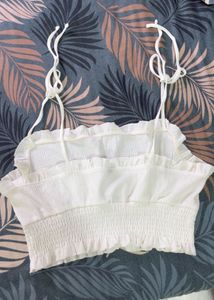 H&amp;M White Smocked Crop Top