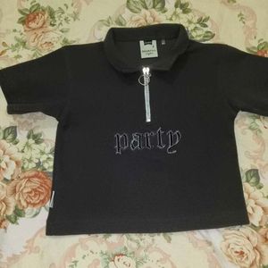 Cropped "Party" Zip-Up Top