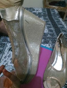 Gold Peep-Toe Heels