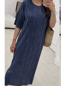 Pleated Blue Midi Dress