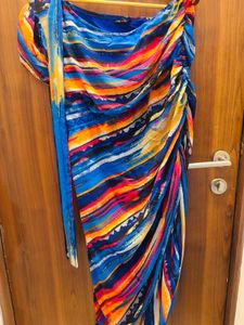 Abstract Print One-Shoulder Dress