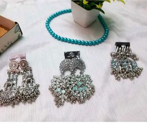 Oxidized Silver Statement Earrings ( 3 pair )