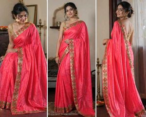 Elegant Pink Embroidered Saree