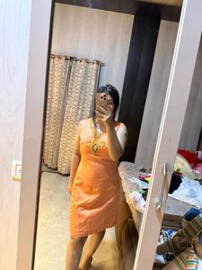 Peach Embellished Sleeveless Dress❤️🦋