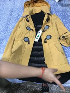Stylish Yellow Hooded Coat dress facewash free