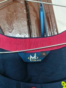 Elegant Navy Blue Kurta with Pink Embroidery