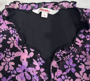 Honey By Pantaloons Purple &amp; Black Floral Printed