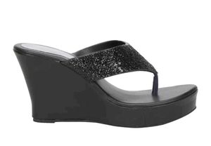 Sparkling Black Wedge Flip-Flops