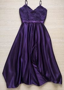 Elegant Purple Lace & Satin Maxi Dress