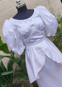 Elegant White Puff Sleeve Gown