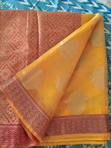 Yellow & rust orange kota doriya saree