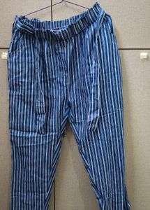 Blue Striped Tie-Waist Pants