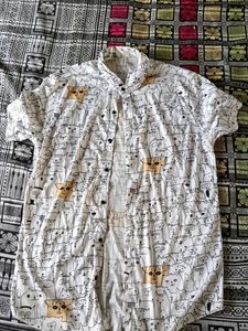 Funky Cat Print Short Sleeve Shirt