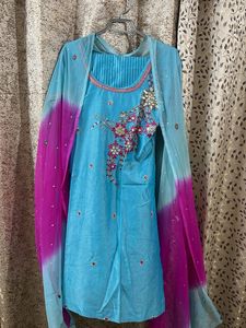 Blue Embroidered Indian Suit