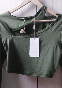 Green Cut-Out Long Sleeve Crop Top