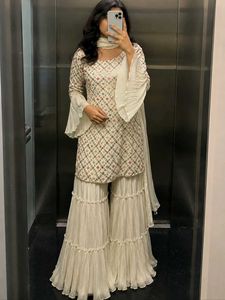 Elegant Cream Kurta Set with Sharara