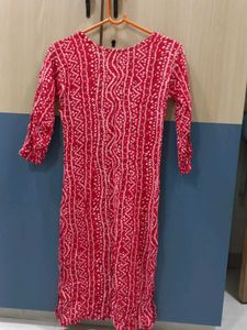 Red Bandhani Kurta with Gold Embroidery