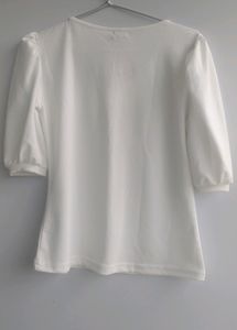 Ballon Sleeves Off White Trendy Top