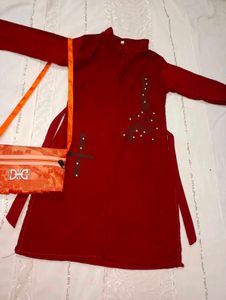 Maroon Kurta with Bag