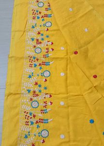79)Vibrant Yellow Embroidered Handloom saree