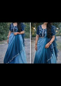 Elegant Blue Ombre Saree with Embellished Blouse