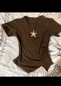 Brown Asymmetrical Hem T-Shirt