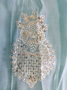 Sky Blue Chanderi Silk Kurta Set with Cutwork Dupa