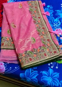 Elegant Pink Embroidered Saree