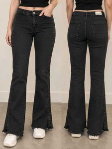 Black Flared Jeans with Embellished Side Detail