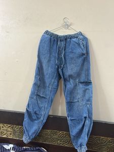 Blue Denim Cargo Jogger Pants
