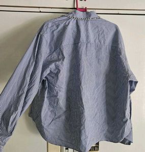 Striped Embellished Button-Up Shirt