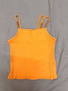 Ribbed Orange Camisole with Beaded Straps
