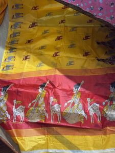 Vibrant Yellow Saree with Folk Art Print