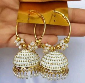 Shining White & Golden Jhumkis...