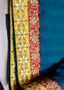Teal Blue Saree with Floral Border