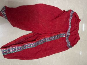 Trendy Short Red Dhoti Pants with Traditional Orna
