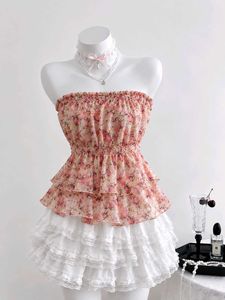 Pink Floral Print Off-Shoulder Tiered Ruffle Top