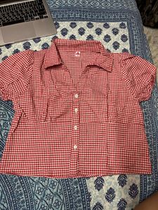 Cute Red Gingham Button-Up Crop Top