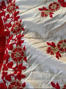 White &amp; Red Embroidered Lehenga Choli Set